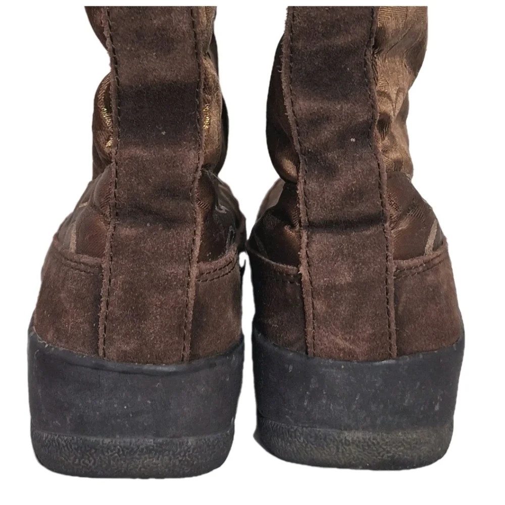 Coach Lizzie Signature Winter Fur Trim Boots Brown Gold Metallic C Size 7 A7048